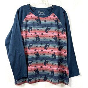 Ariat Pajama Shirt Womens Sz XL Bucking Serape Print Raglen LS Western Sleep Top